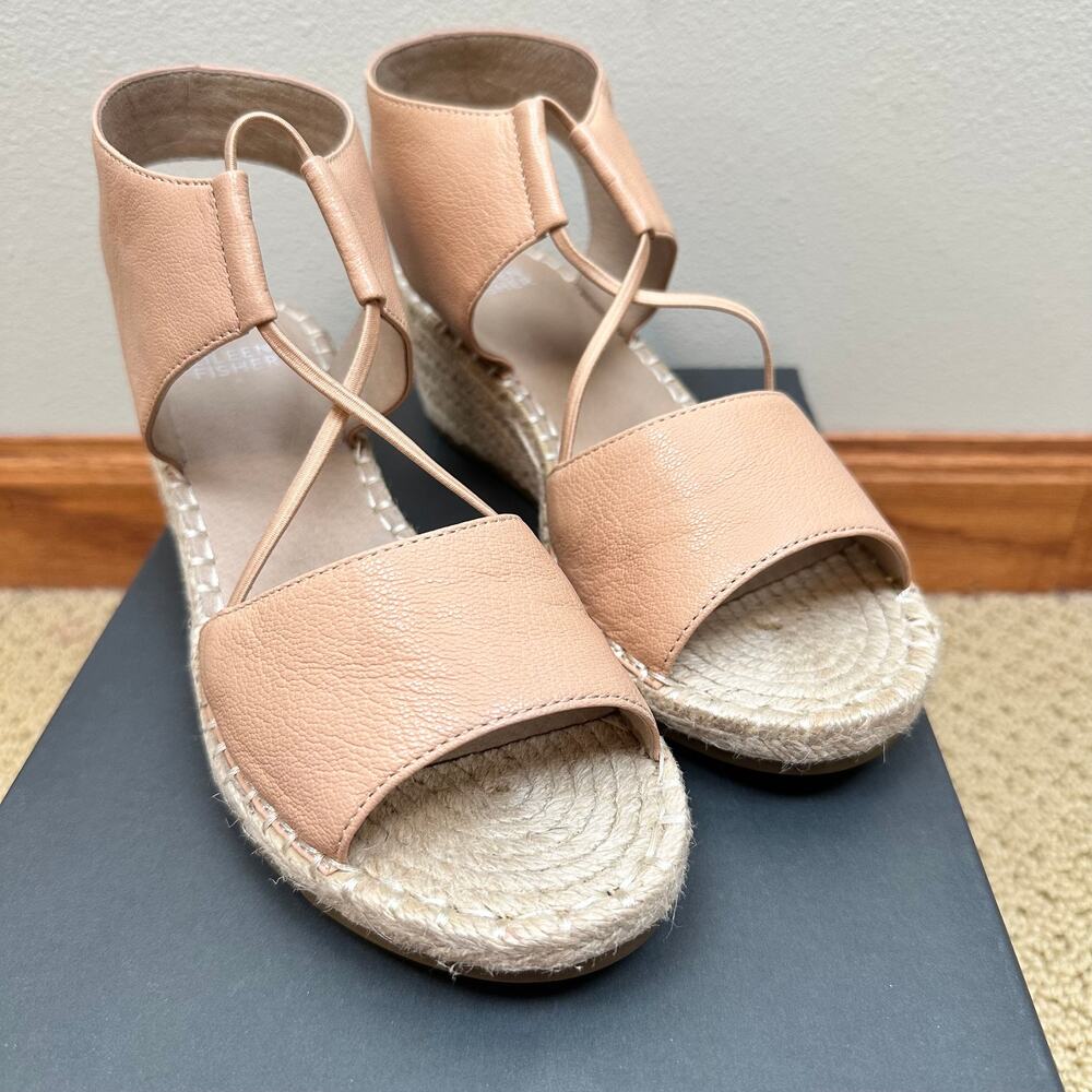 Eileen Fisher Women's Agnes Espadrille Wedge Sandals Leather Tan Size 7 Comfort